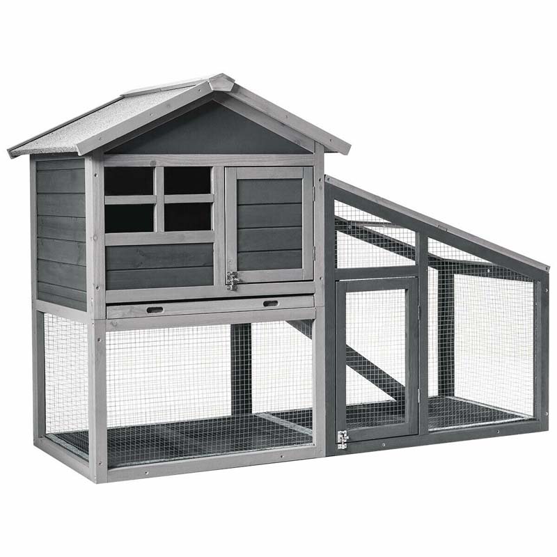 56.5 Inch Indoor Outdoor Rabbit Hutch Wooden Chicken Coop Pet Bunny Cage with Removable Tray Ventilation Door