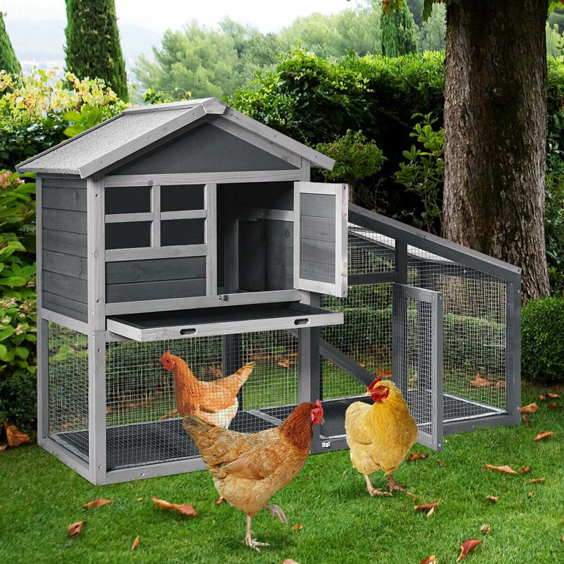 56.5 Inch Indoor Outdoor Rabbit Hutch Wooden Chicken Coop Pet Bunny Cage with Removable Tray Ventilation Door