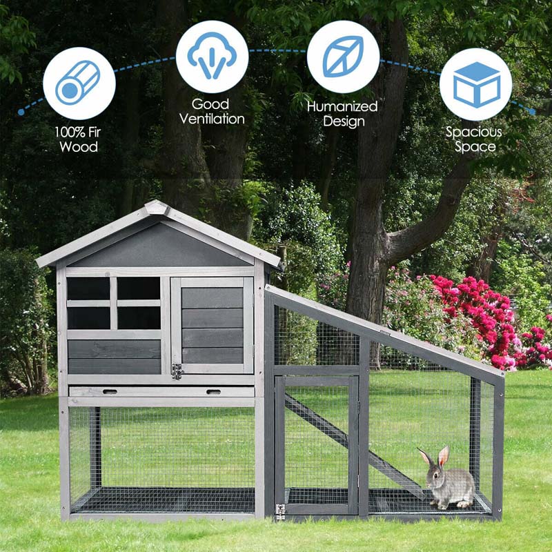 56.5 Inch Indoor Outdoor Rabbit Hutch Wooden Chicken Coop Pet Bunny Cage with Removable Tray Ventilation Door