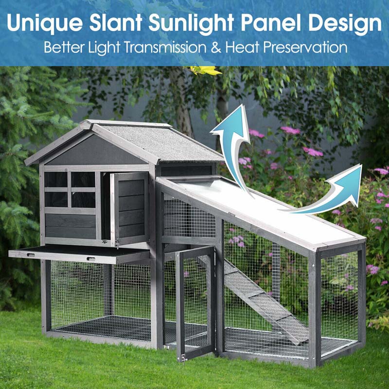 56.5 Inch Indoor Outdoor Rabbit Hutch Wooden Chicken Coop Pet Bunny Cage with Removable Tray Ventilation Door