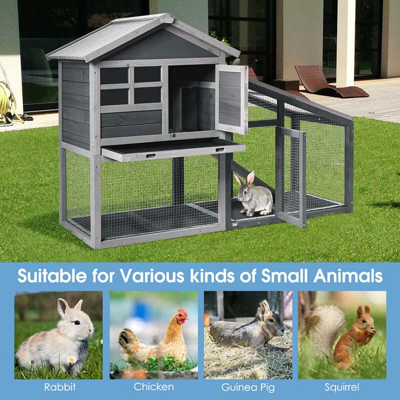 56.5 Inch Indoor Outdoor Rabbit Hutch Wooden Chicken Coop Pet Bunny Cage with Removable Tray Ventilation Door