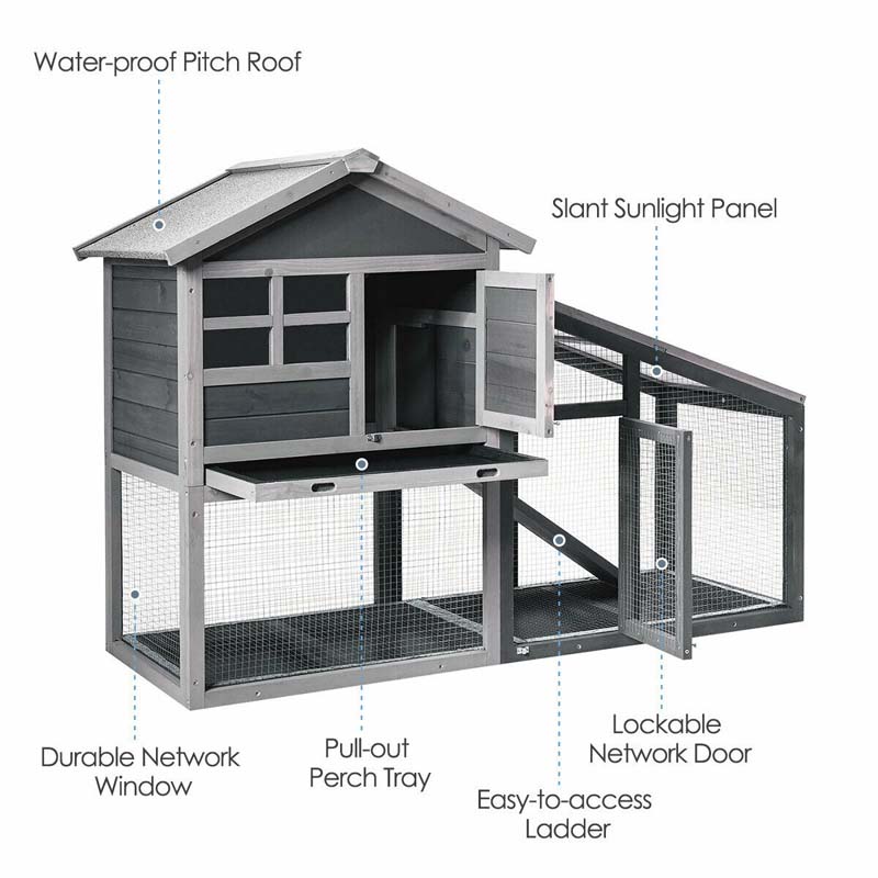 56.5 Inch Indoor Outdoor Rabbit Hutch Wooden Chicken Coop Pet Bunny Cage with Removable Tray Ventilation Door