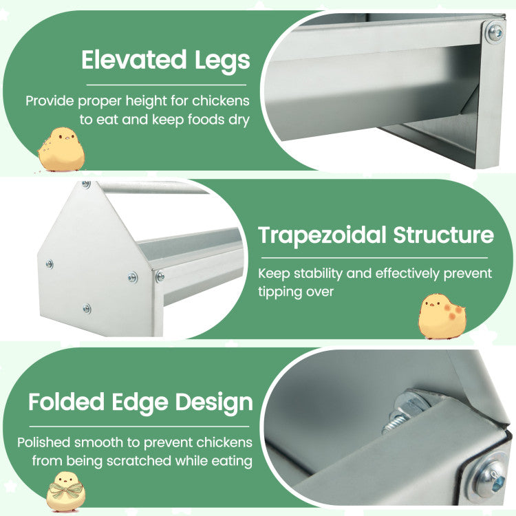 Metal Chicken Feeder Chicken Feeding Trough with Drainage Holes