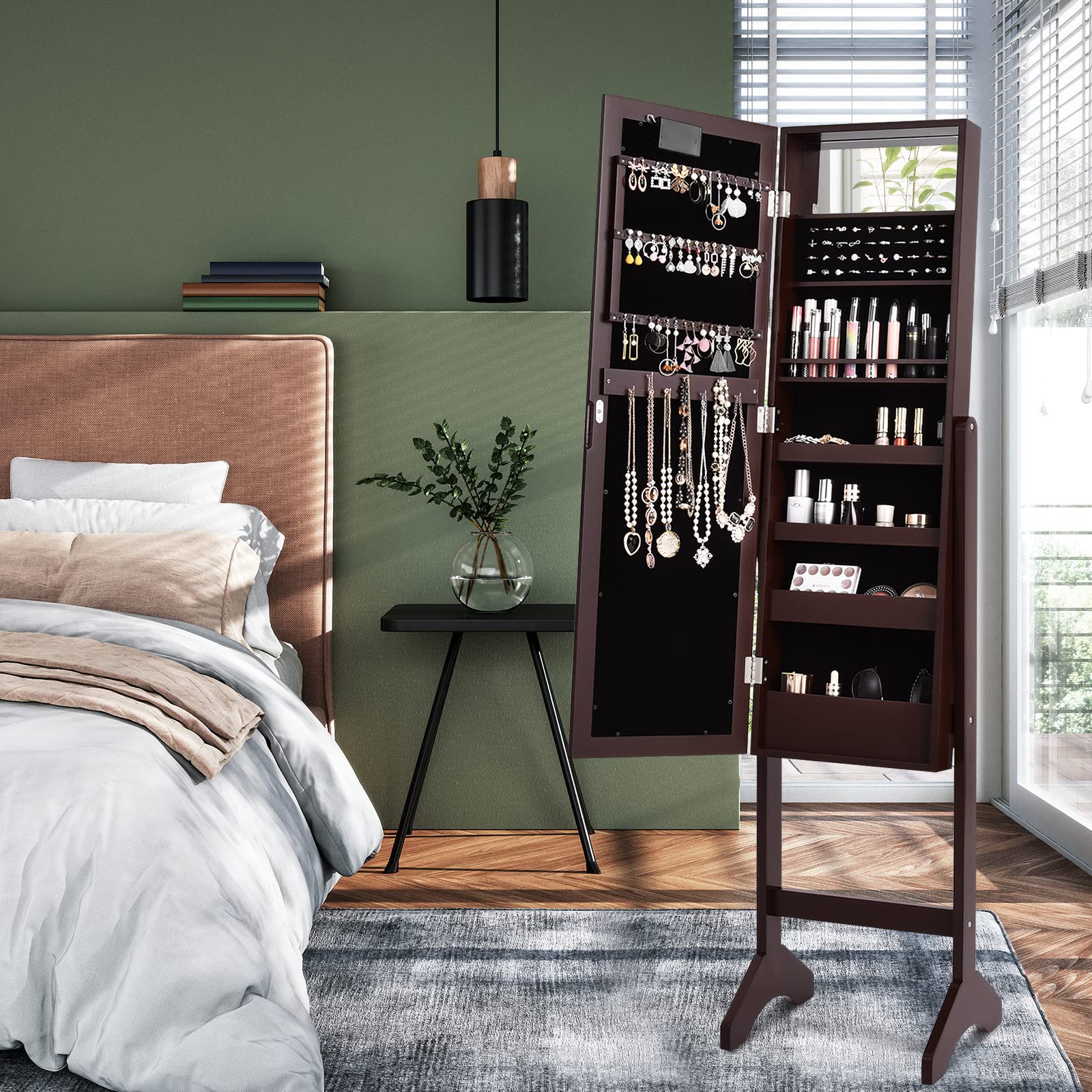 Giantex Jewelry Armoire w/Standing Full-Length Mirror, Large Storage Mirrored Jewelry Cabinet