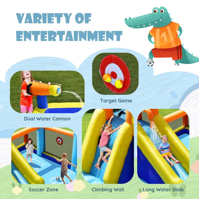 7-in-1 Soccer-Themed Inflatable Water Slide with 680W Blower