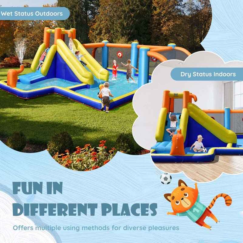 7-in-1 Soccer-Themed Inflatable Water Slide with 680W Blower
