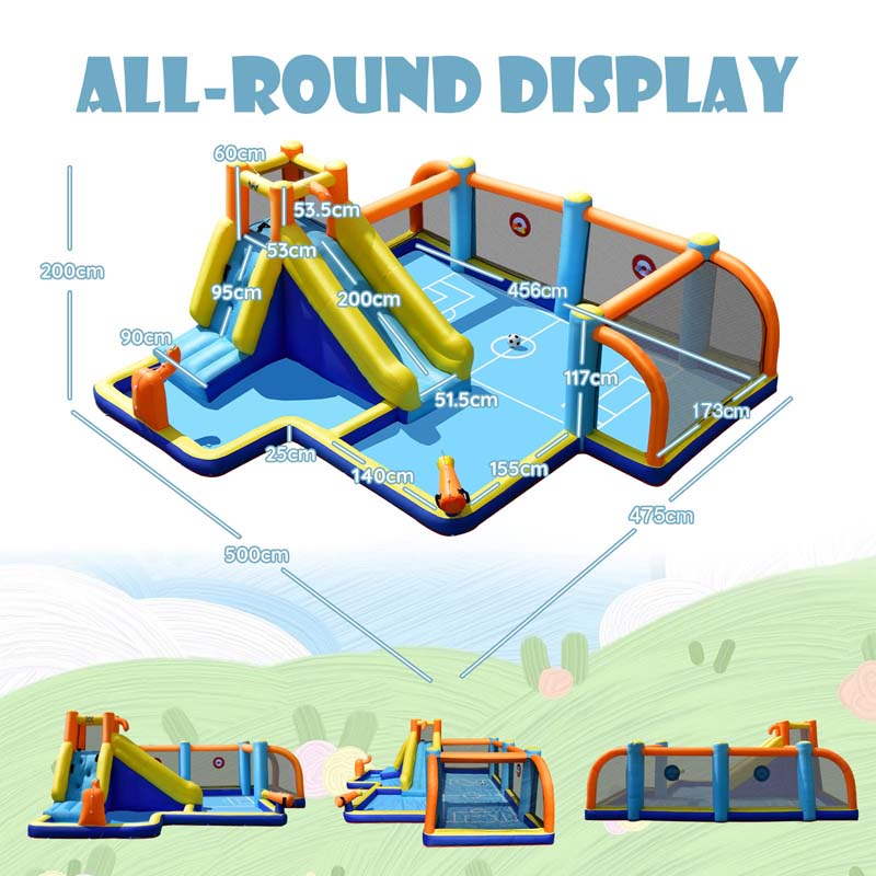 7-in-1 Soccer-Themed Inflatable Water Slide with 680W Blower