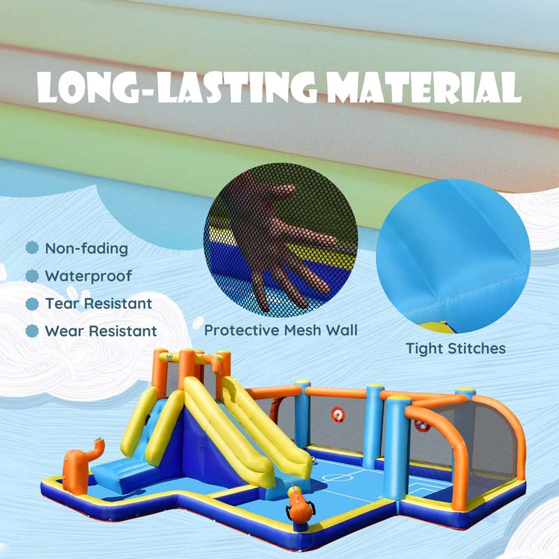 7-in-1 Soccer-Themed Inflatable Water Slide with 680W Blower