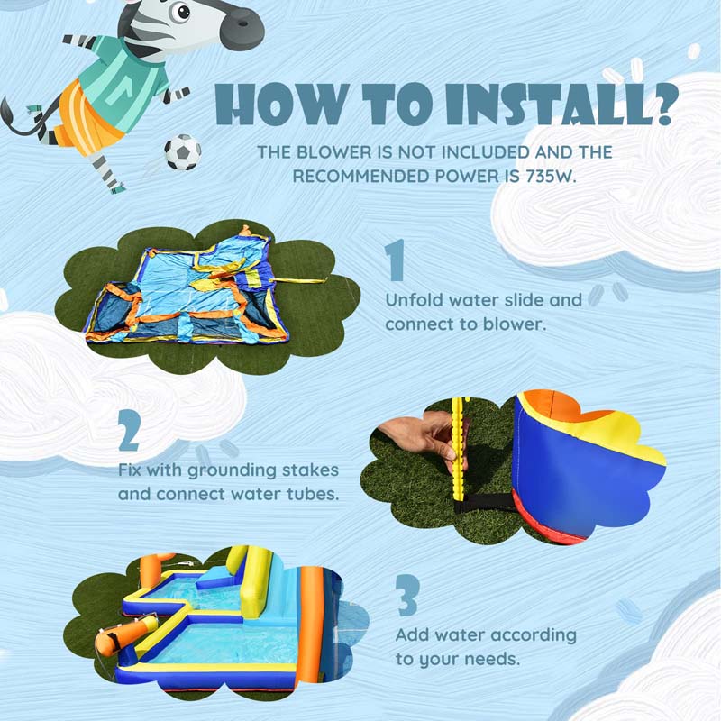 7-in-1 Soccer-Themed Inflatable Water Slide with 680W Blower