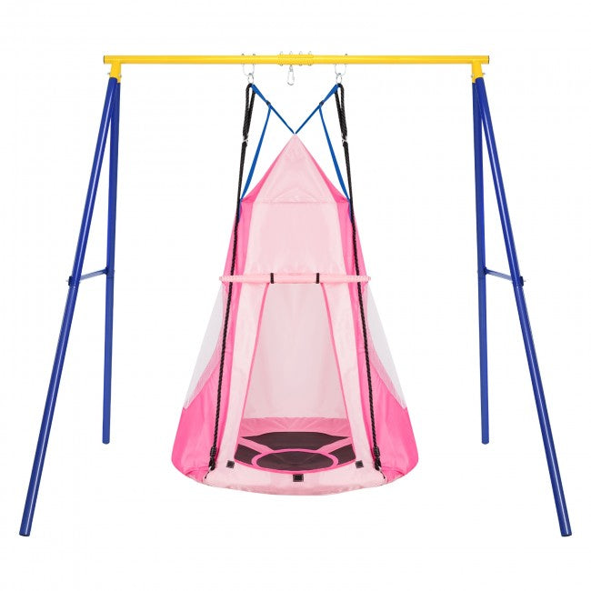2-in-1 40 Inch Kids Hanging Chair Detachable Swing Tent