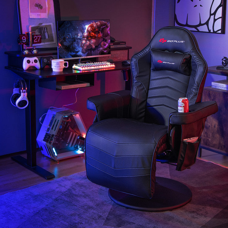 Massage Video Gaming Chair Height Adjustable Recliner 360° Swivel Office Chair with Retractable Footrest and Reclining Backrest
