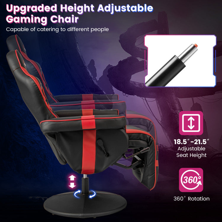 Massage Video Gaming Chair Height Adjustable Recliner 360° Swivel Office Chair with Retractable Footrest and Reclining Backrest