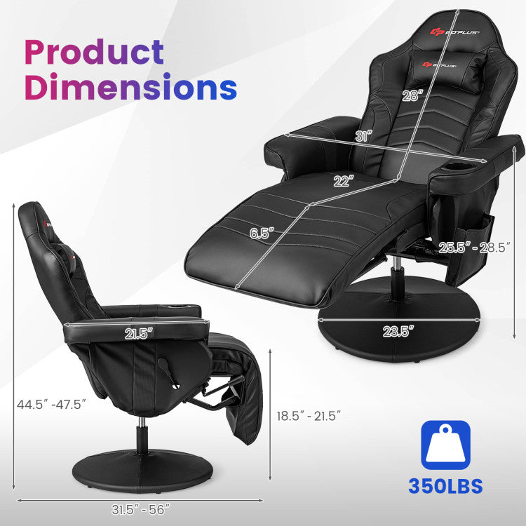 Massage Video Gaming Chair Height Adjustable Recliner 360° Swivel Office Chair with Retractable Footrest and Reclining Backrest