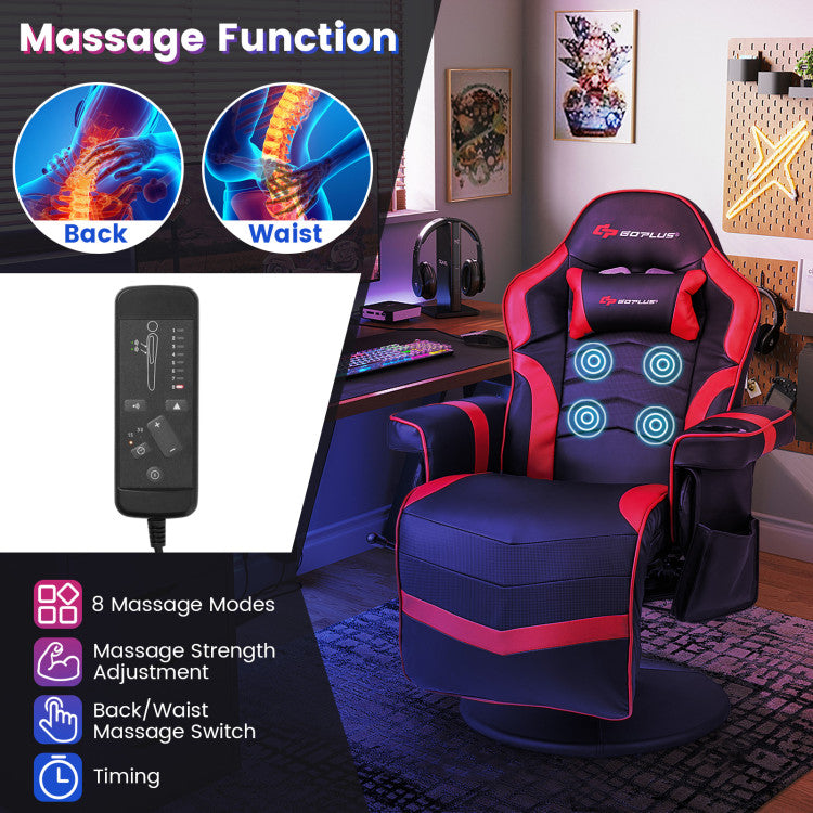 Massage Video Gaming Chair Height Adjustable Recliner 360° Swivel Office Chair with Retractable Footrest and Reclining Backrest