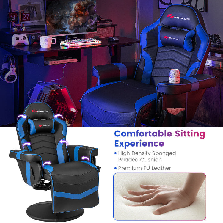 Massage Video Gaming Chair Height Adjustable Recliner 360° Swivel Office Chair with Retractable Footrest and Reclining Backrest