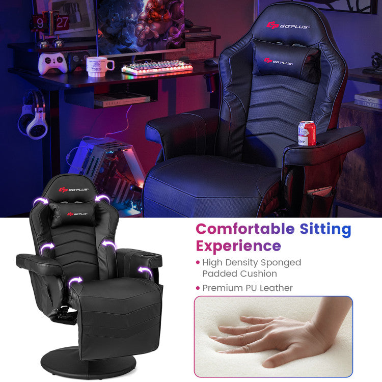 Massage Video Gaming Chair Height Adjustable Recliner 360° Swivel Office Chair with Retractable Footrest and Reclining Backrest