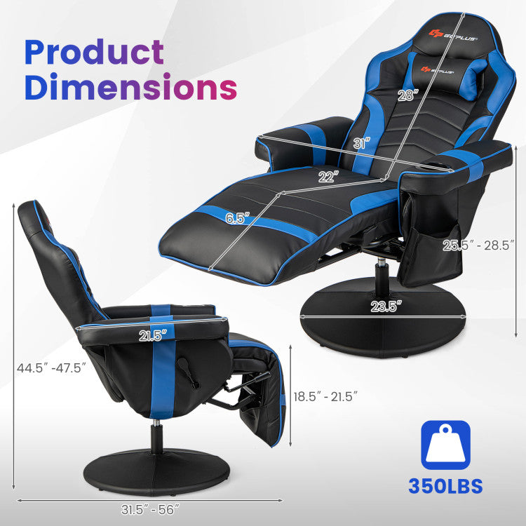 Massage Video Gaming Chair Height Adjustable Recliner 360° Swivel Office Chair with Retractable Footrest and Reclining Backrest