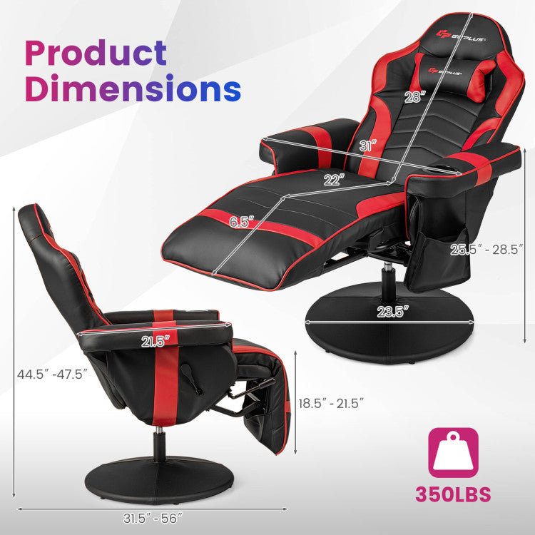 Massage Video Gaming Chair Height Adjustable Recliner 360° Swivel Office Chair with Retractable Footrest and Reclining Backrest