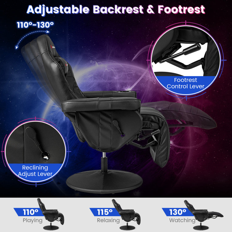Massage Video Gaming Chair Height Adjustable Recliner 360° Swivel Office Chair with Retractable Footrest and Reclining Backrest