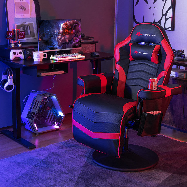 Massage Video Gaming Chair Height Adjustable Recliner 360° Swivel Office Chair with Retractable Footrest and Reclining Backrest