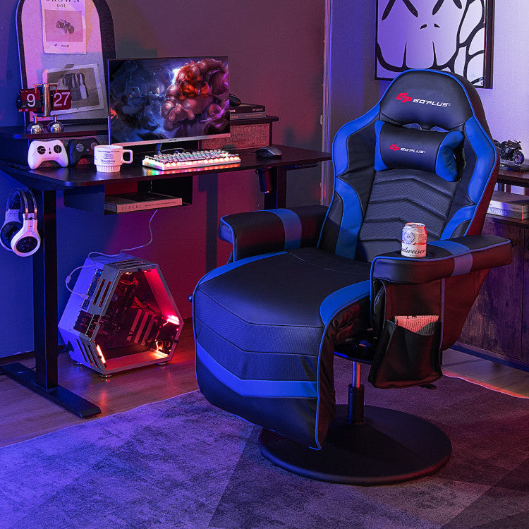 Massage Video Gaming Chair Height Adjustable Recliner 360° Swivel Office Chair with Retractable Footrest and Reclining Backrest