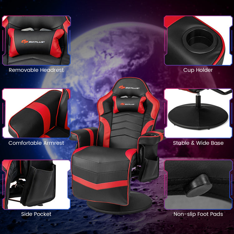 Massage Video Gaming Chair Height Adjustable Recliner 360° Swivel Office Chair with Retractable Footrest and Reclining Backrest
