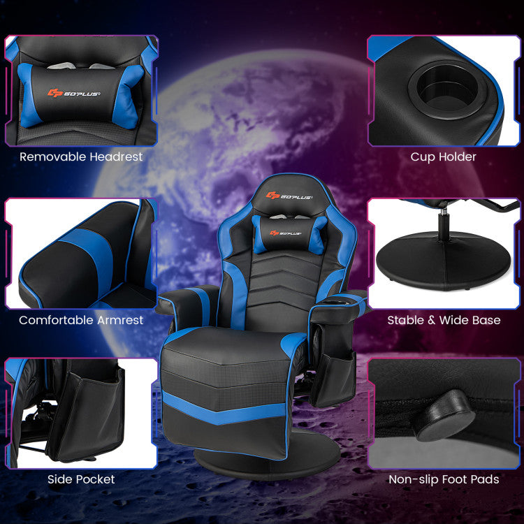 Massage Video Gaming Chair Height Adjustable Recliner 360° Swivel Office Chair with Retractable Footrest and Reclining Backrest