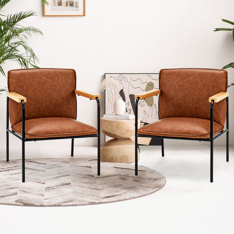 Modern PU Leather Accent Chair Ergonomic Armchair Reading Lounge Chair with Padded Cushion