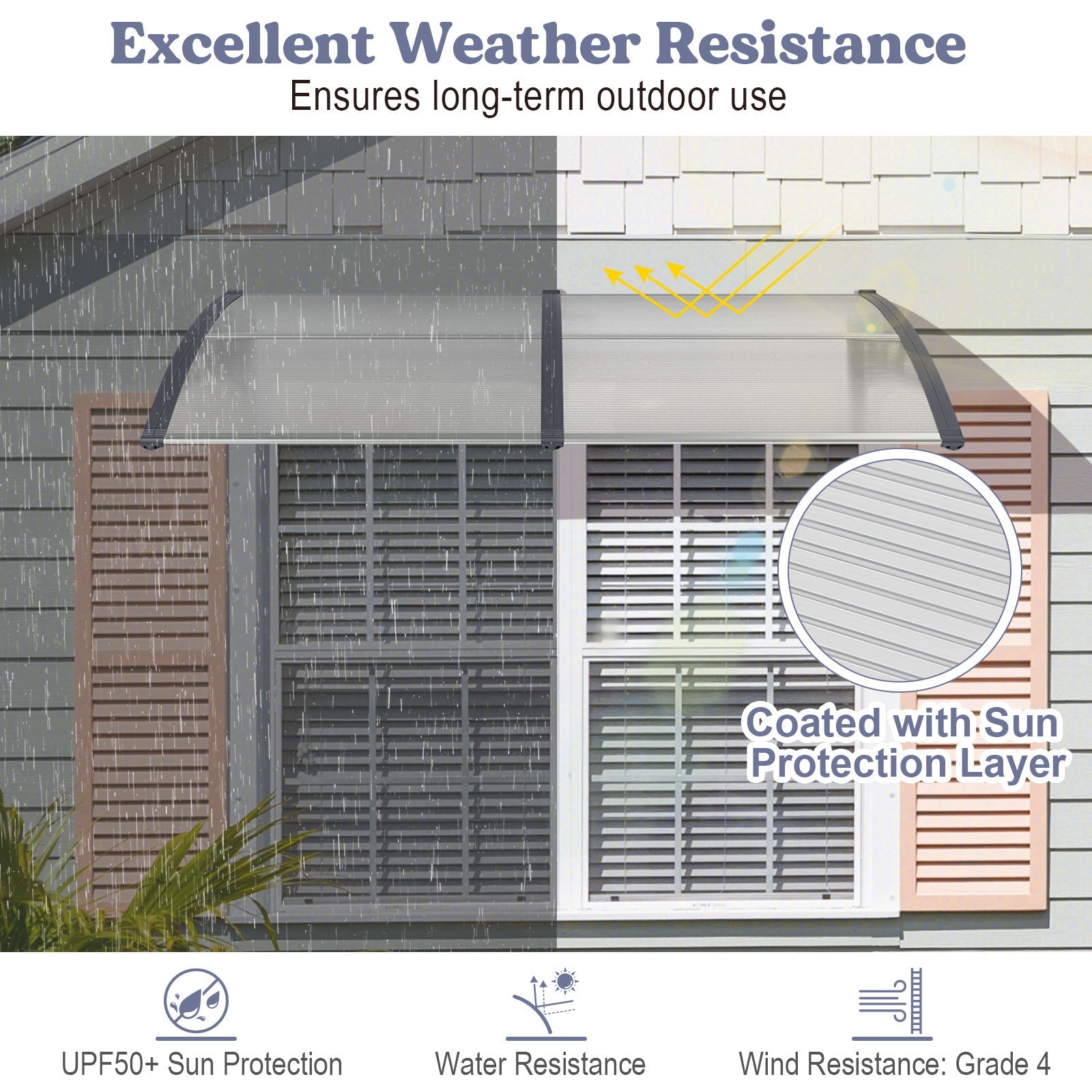 199 x 99 cm Window Awning Door Canopy Exterior