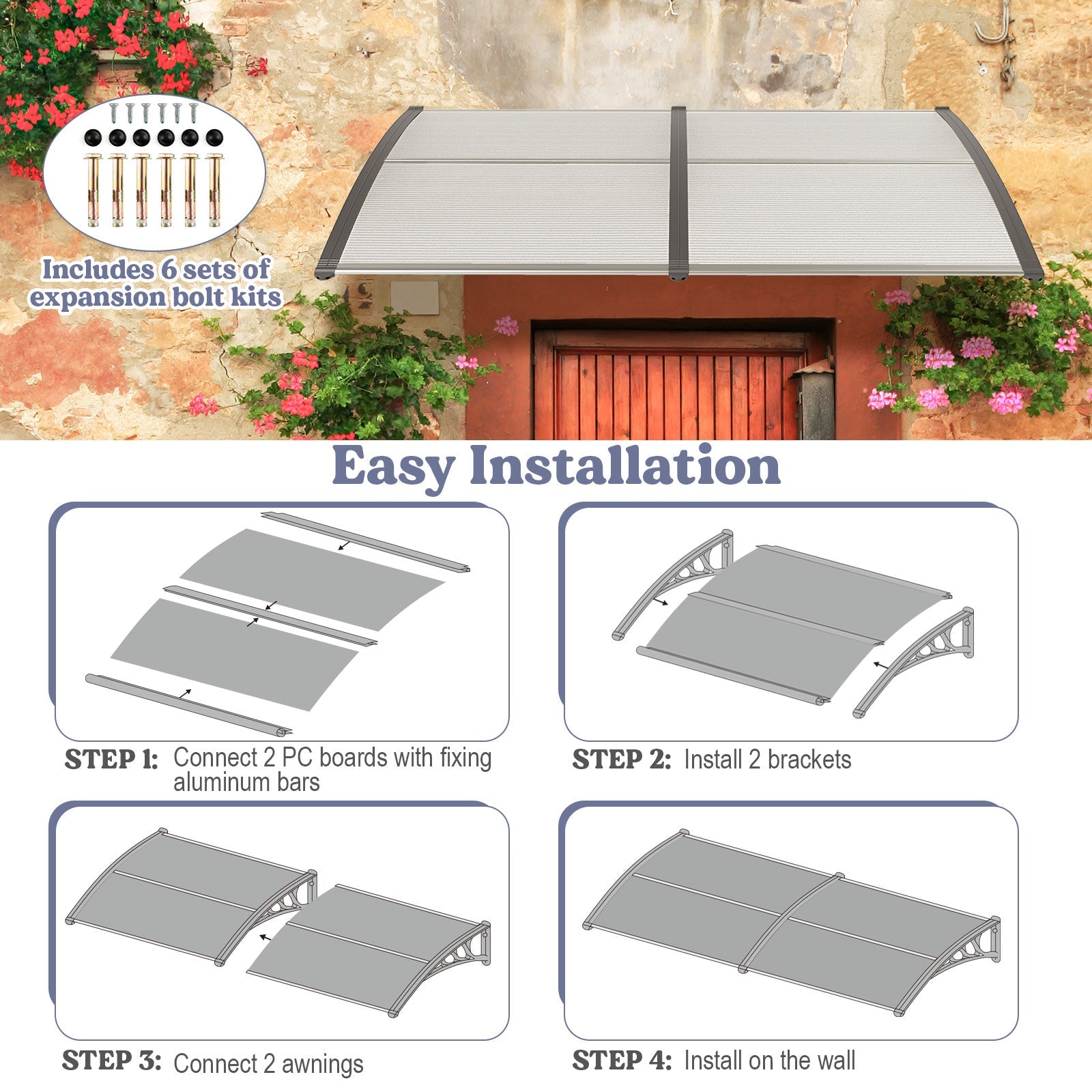 199 x 99 cm Window Awning Door Canopy Exterior