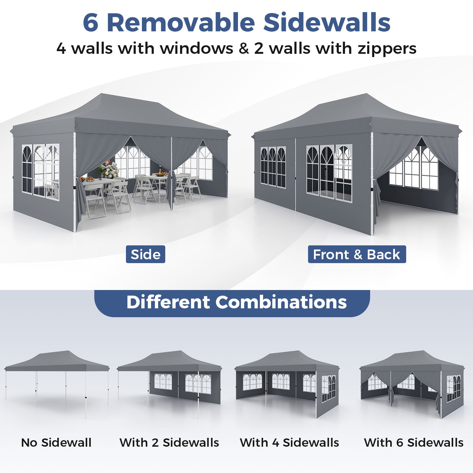3 x 6 M Pop up Canopy with 6 Sidewalls, Outdoor Canopy Tent