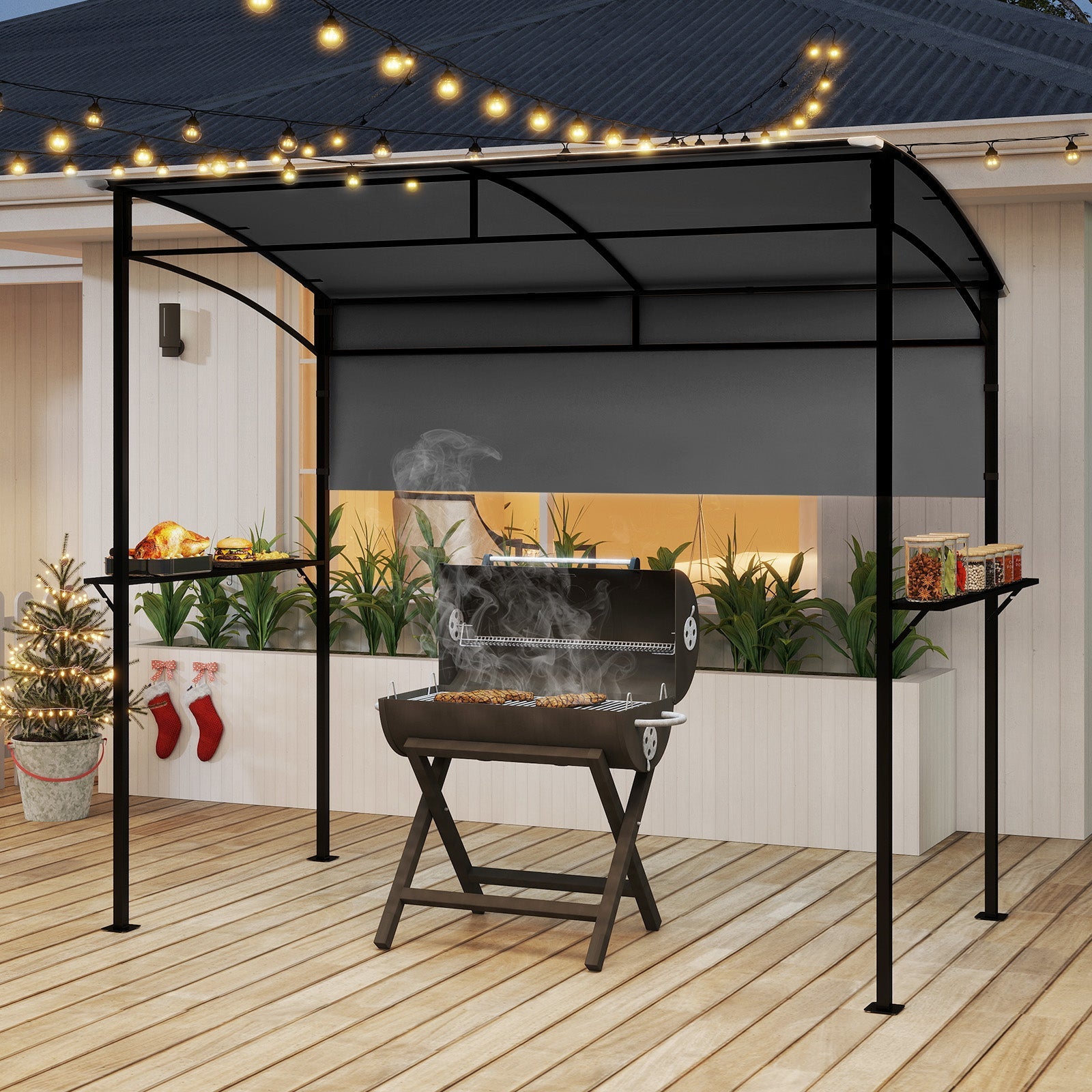 238 x 134 cm Grill Gazebo, Outdoor Patio BBQ Canopy w/ Steel Shelves