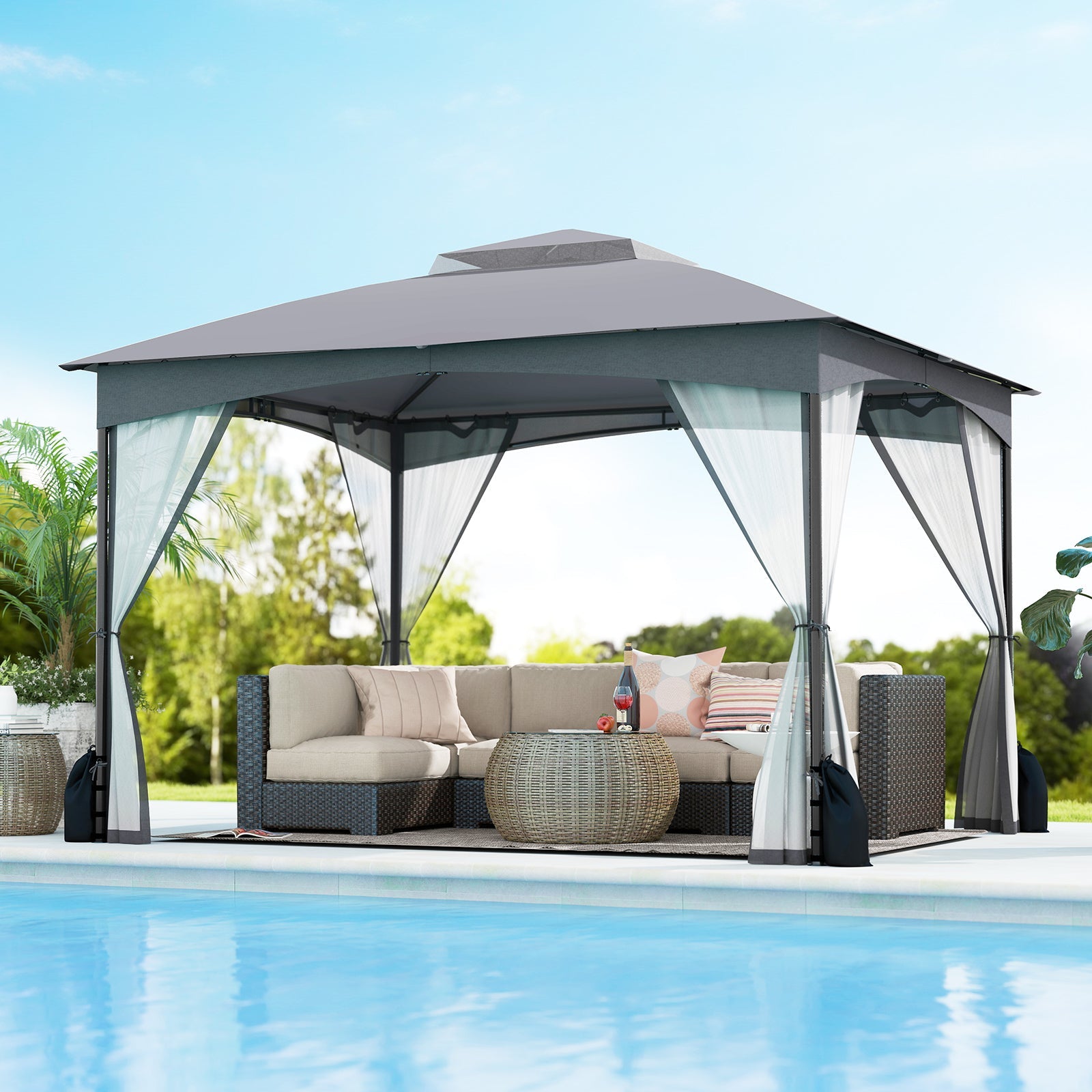10 X 12 FT Patio Gazebo with Netting Walls