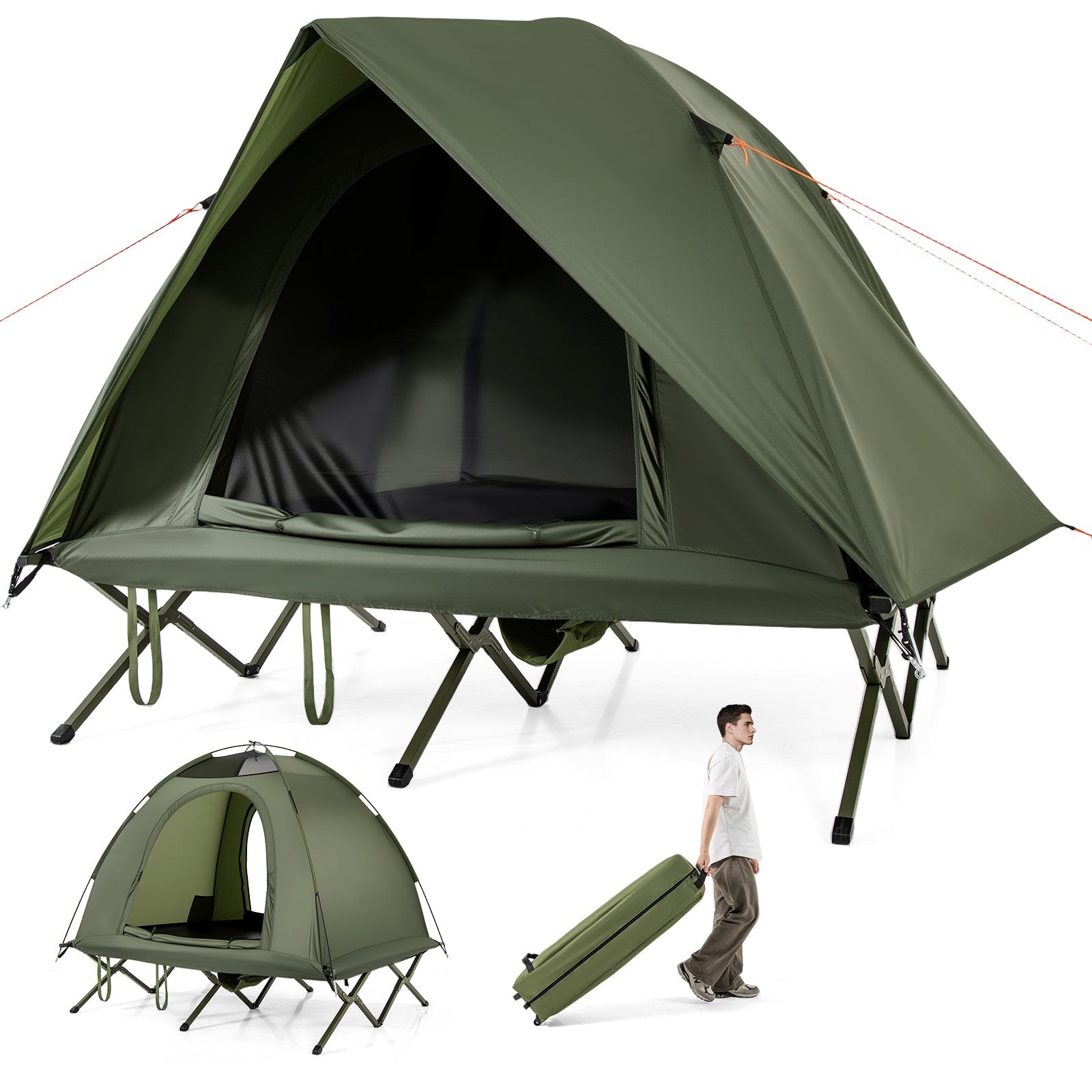 2-Person Camping Cot Tent, Foldable Off-Ground Camping Combo for Adults