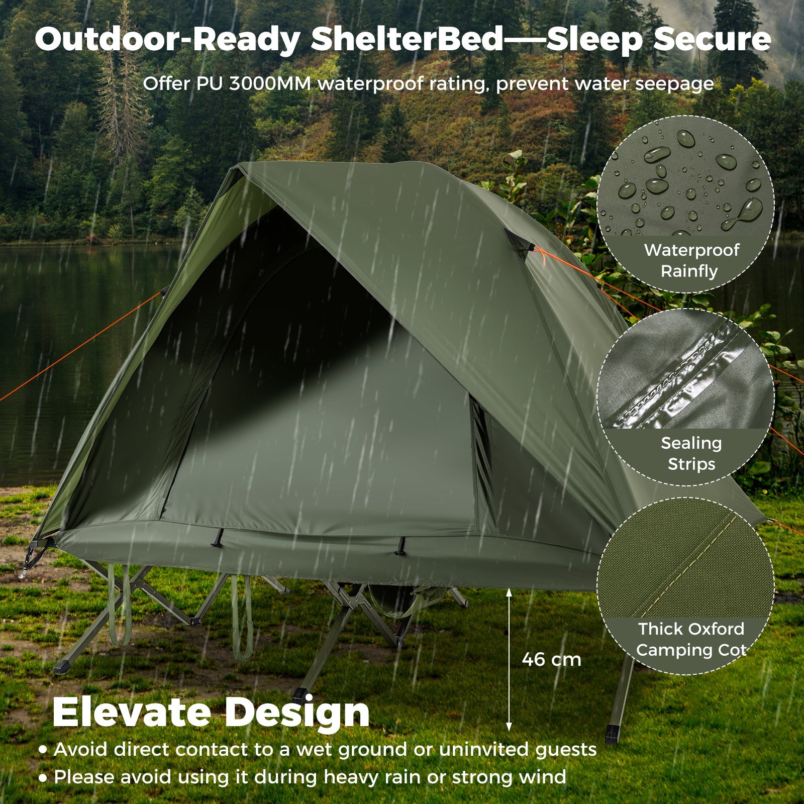 2-Person Camping Cot Tent, Foldable Off-Ground Camping Combo for Adults
