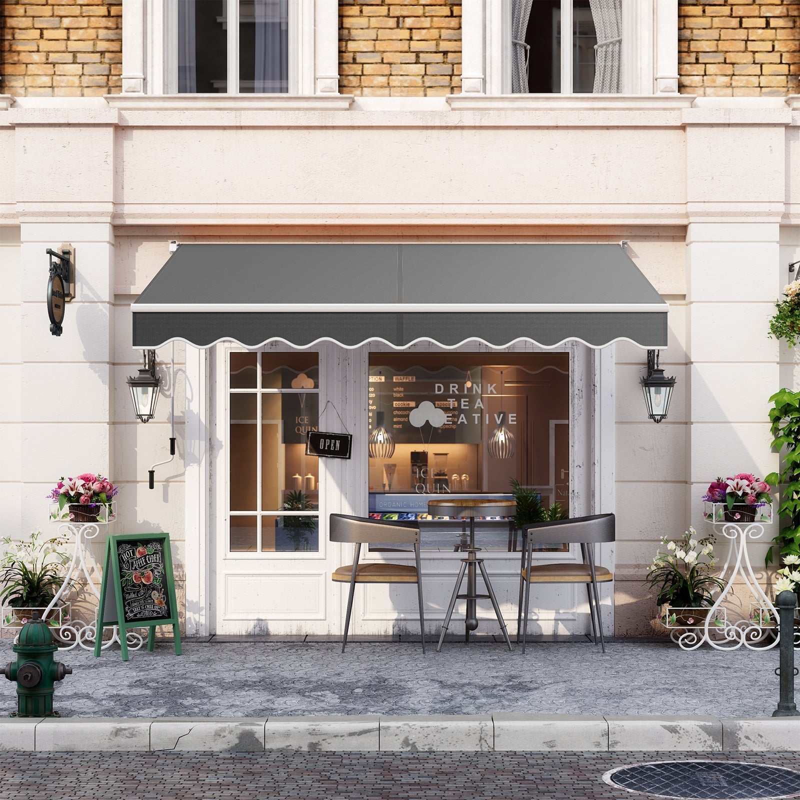 2.5 x 2/2.95M Retractable Awning, Sun Shade Shelter w/Easy Opening Manual Crank Handle