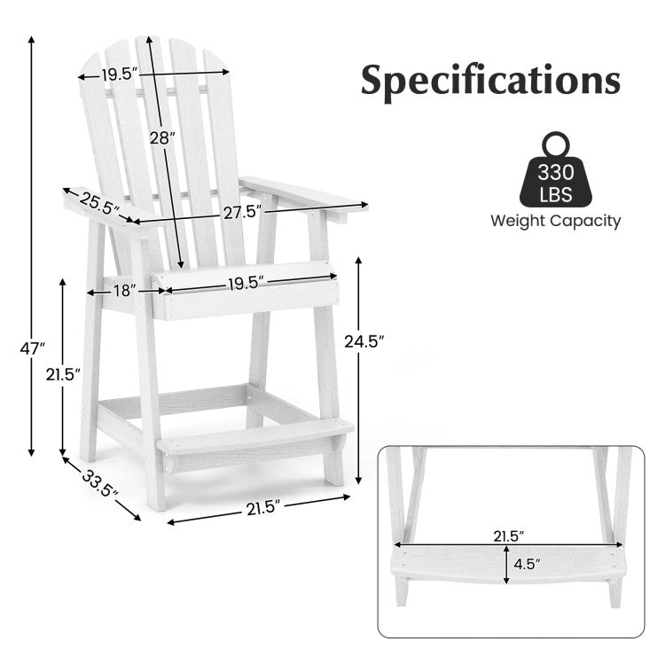 Outdoor HDPE Barstool Patio Dining Chair with Curved Seat and Wide Backrest