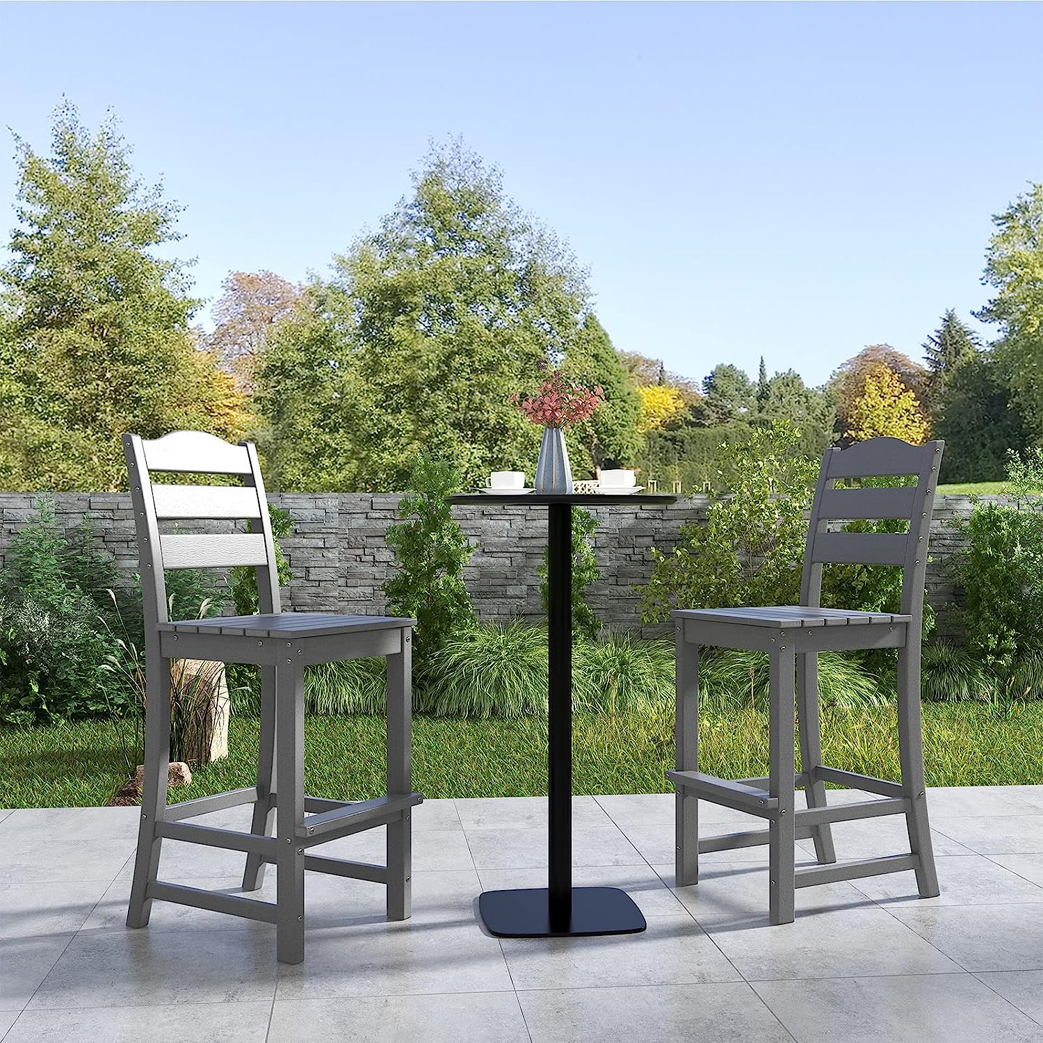 Outdoor All-Weather HDPE Bar Stool Patio 30 Inches Counter Height Bar Chair with Backrest and Footrest
