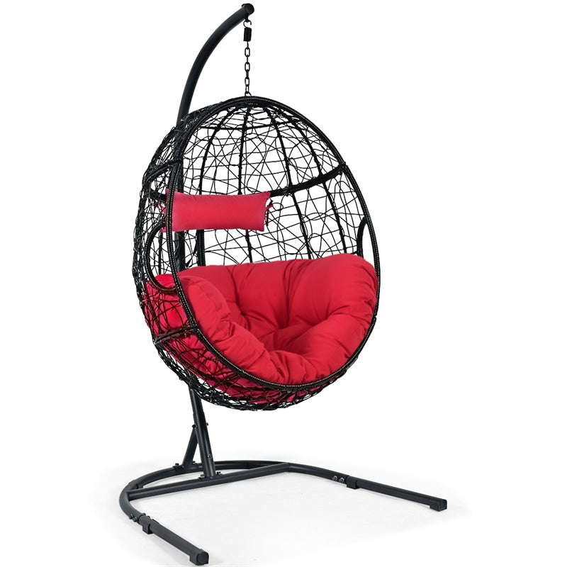Outdoor Hanging Egg Chair Patio Swing Chair with C Hammock Stand and Soft Cushion