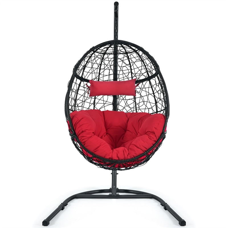 Outdoor Hanging Egg Chair Patio Swing Chair with C Hammock Stand and Soft Cushion