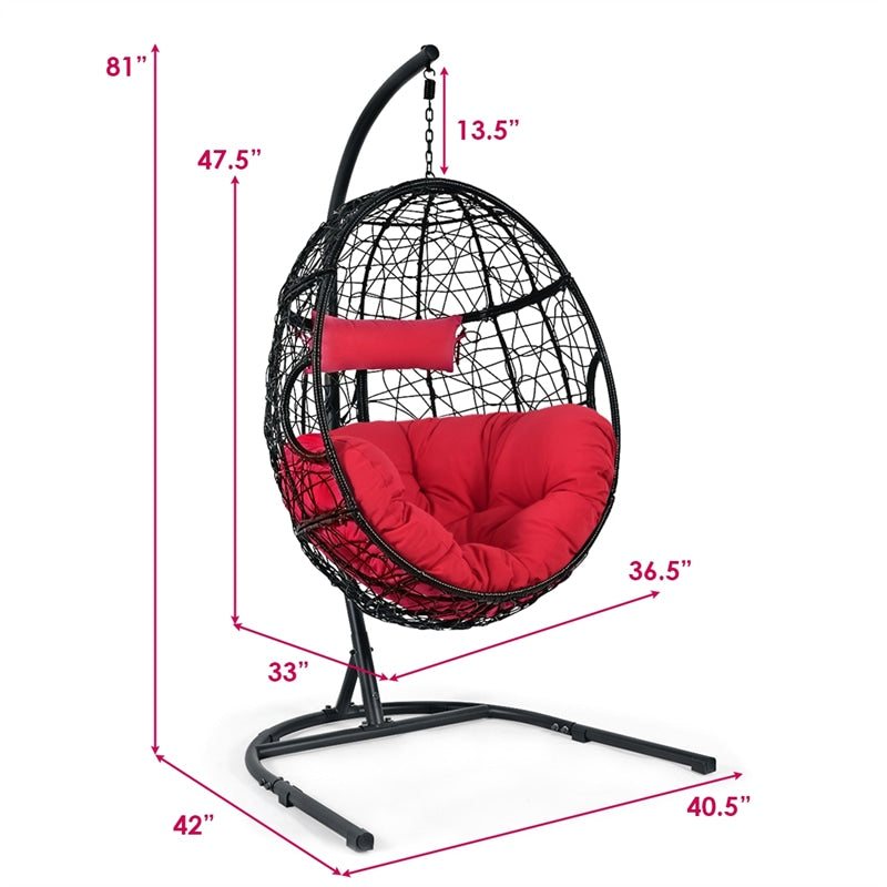Outdoor Hanging Egg Chair Patio Swing Chair with C Hammock Stand and Soft Cushion