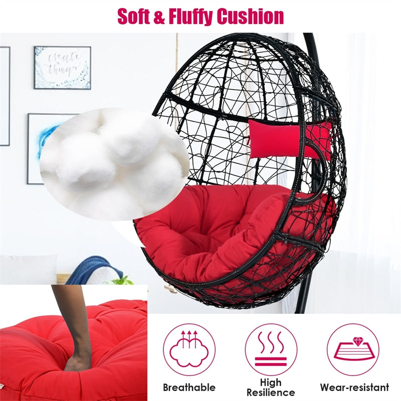 Outdoor Hanging Egg Chair Patio Swing Chair with C Hammock Stand and Soft Cushion
