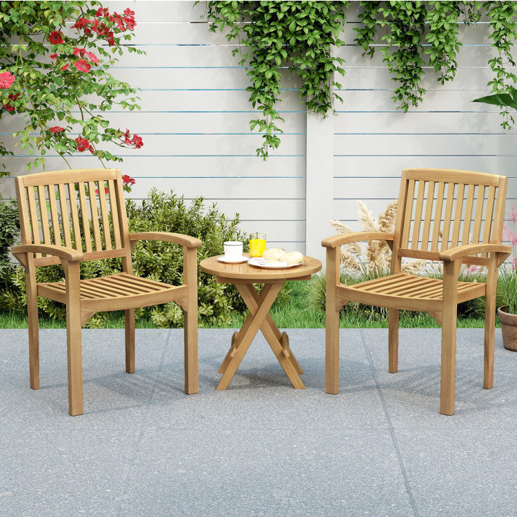 Patio Dining Chair Outdoor Teak Wood Armchair with Ergonomic Backrest and Seat