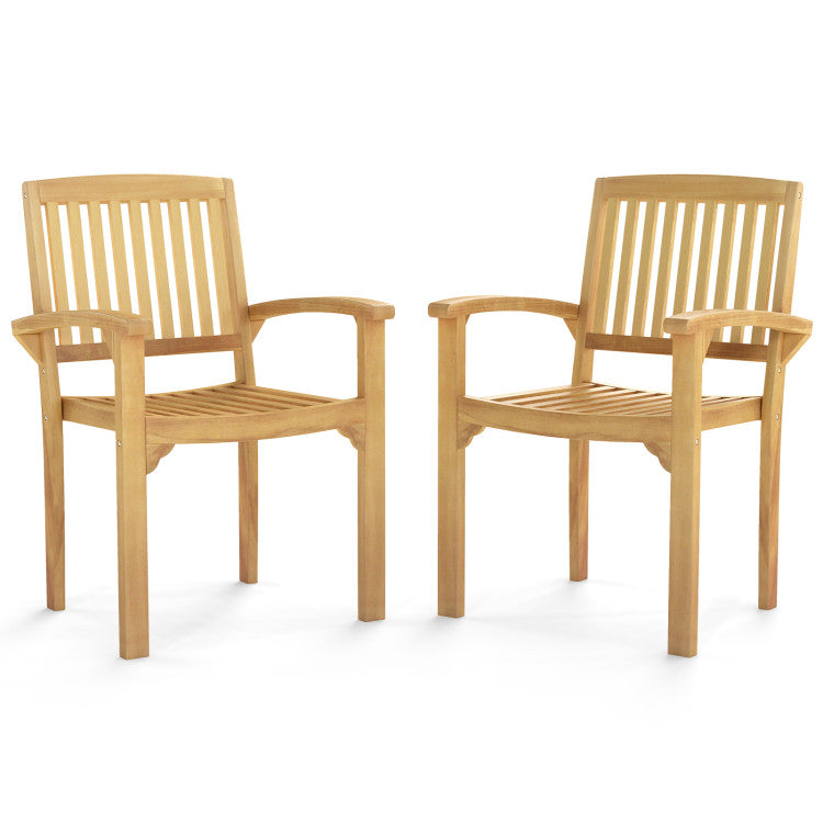 Patio Dining Chair Outdoor Teak Wood Armchair with Ergonomic Backrest and Seat