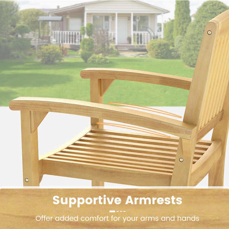 Patio Dining Chair Outdoor Teak Wood Armchair with Ergonomic Backrest and Seat