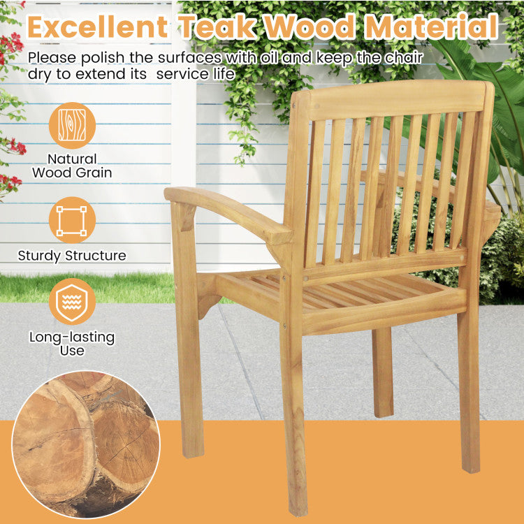 Patio Dining Chair Outdoor Teak Wood Armchair with Ergonomic Backrest and Seat