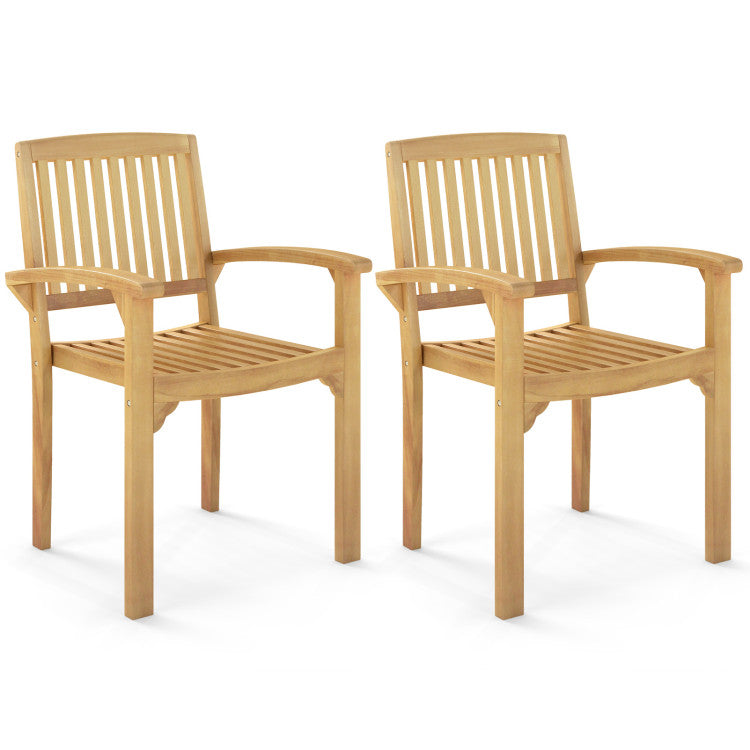 Patio Dining Chair Outdoor Teak Wood Armchair with Ergonomic Backrest and Seat