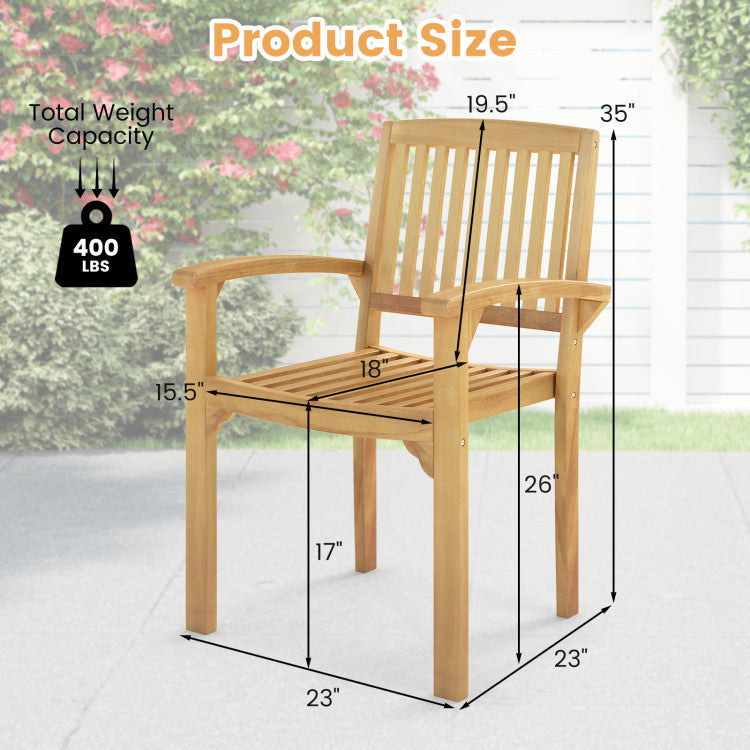 Patio Dining Chair Outdoor Teak Wood Armchair with Ergonomic Backrest and Seat