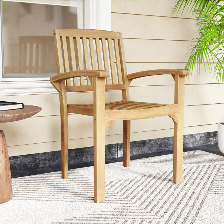 Patio Dining Chair Outdoor Teak Wood Armchair with Ergonomic Backrest and Seat