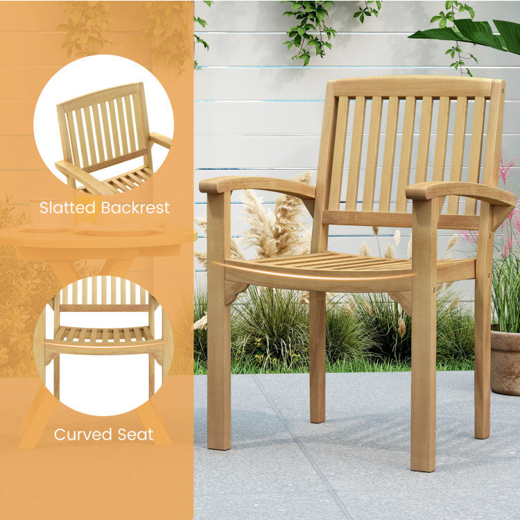 Patio Dining Chair Outdoor Teak Wood Armchair with Ergonomic Backrest and Seat